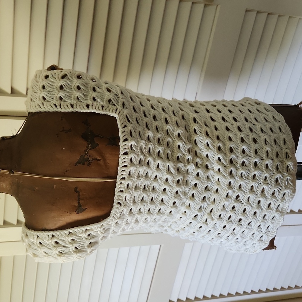 Handmade Crochet Knit Tank Cream Colored Yarn - Picture 6 of 7